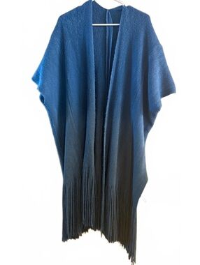 Blue acrylic duster fringe midi length XL